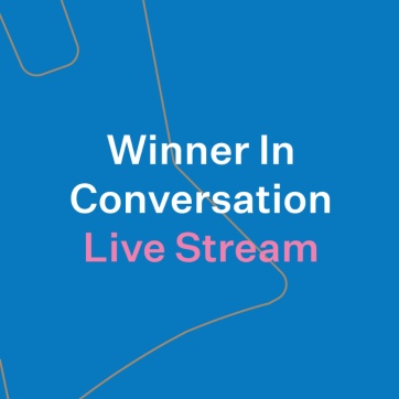 Blue background with the following text in the centre, Winner in Conversation Live Stream
