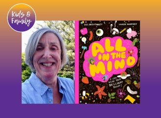 A photo of Gill Arbuthnott alongside the cover of her book All in the Mind: A guide to Your Brilliant Brain