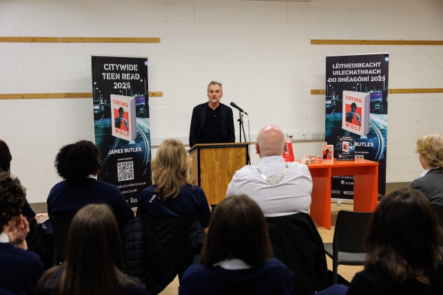 James Butler speaking at the launch in Ballyfermot Library for the Teen Citywide Read Campaign.