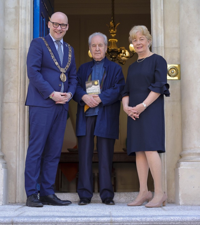 Lord Mayor Of Dublin Ray McAdam, Author John Banville and City Librarian Mairead Owens at the One Dublin One Book 2026 launch